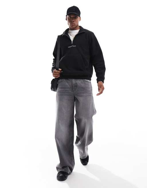 Jack & Jones half zip fleece with Originals logo in black | ASOS