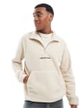 [Jack & Jones] Jack & Jones half zip fleece with originals logo in oatmeal-Neutral XS Oatmeal