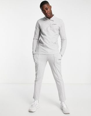Jack & Jones half zip polo tracksuit with pleated jogger in grey