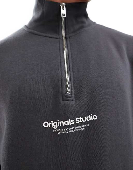 Jack & Jones half zip sweat with originals logo in dark grey , 4 of 4