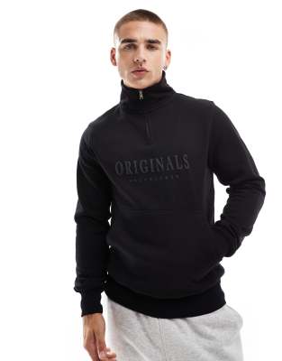 Jack & Jones Half Zip Sweatshirt With 3d Print Logo In Black