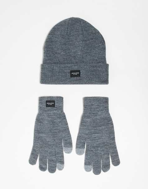 Jack & Jones – Handschuhe und Mütze in Grau im Geschenk-Set - view 1