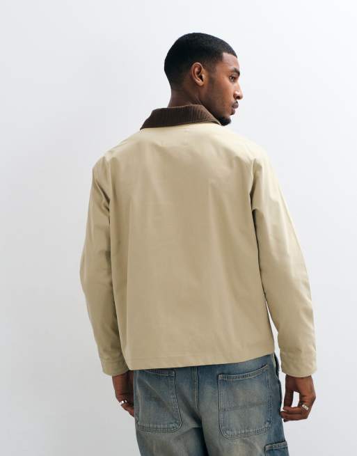 Jack & Jones harrington barn jacket with cord collar in beige, 4 of 5