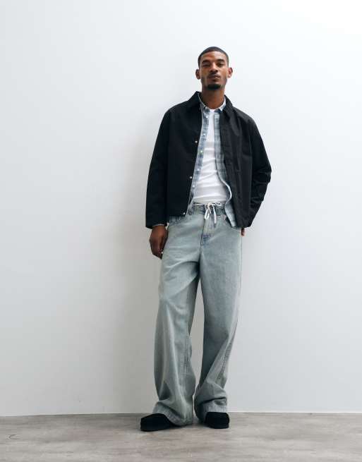 Jack & Jones harrington barn jacket with cord collar in black, 2 of 5