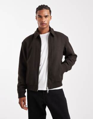 Harrington-Bomberjacke in Dunkelbraun-Brown Brown XXL