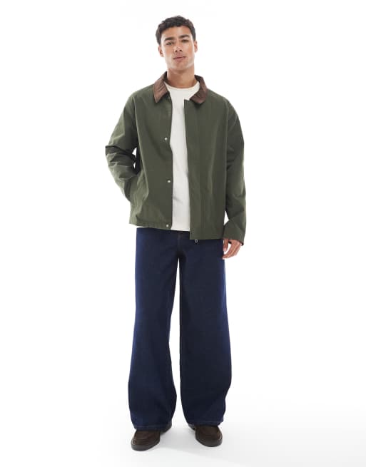 Jack & Jones - Harrington jack met kraag van corduroy in kaki, 2 van 5