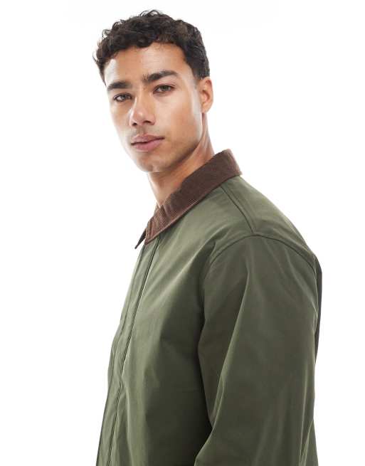 Jack & Jones - Harrington jack met kraag van corduroy in kaki, 3 van 5
