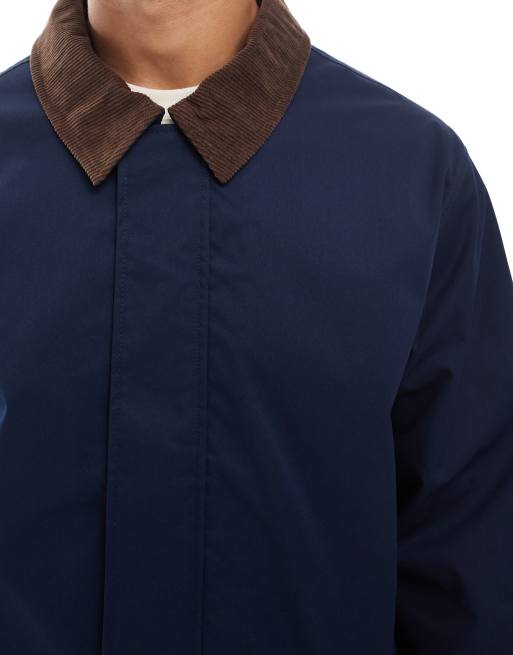 Jack & Jones - Harrington jack met kraag van corduroy in marineblauw, 3 van 5