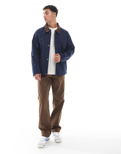Jack & Jones - Harrington jack met kraag van corduroy in marineblauw, 4 van 5