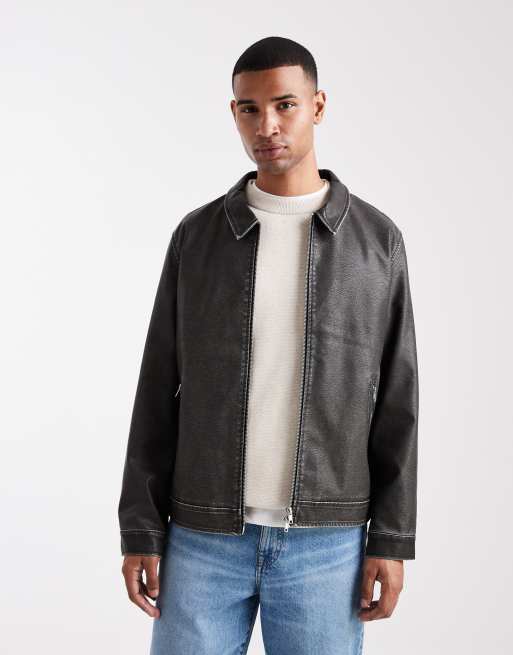 Jack & Jones – Harrington-Jacke aus Kunstleder in Schwarz