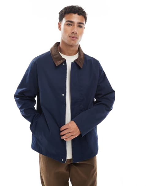 Jack & Jones – Harrington-Jacke in Marineblau mit Cordkragen - view 1