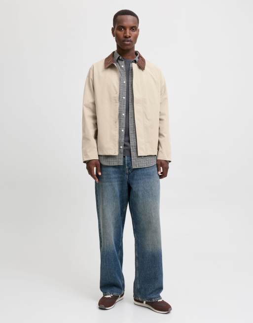Jack & Jones harrington jacket with contrast collar in beige | ASOS