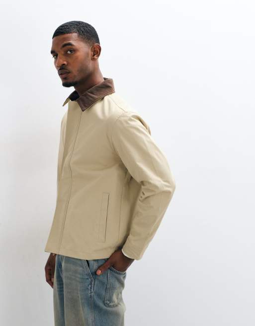 Jack & Jones harrington jacket with cord collar in beige, 5 of 5