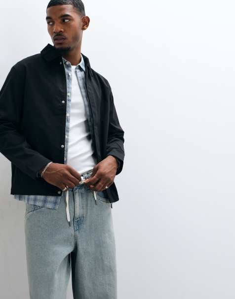 Jack & Jones harrington jacket with cord collar in black - view 1