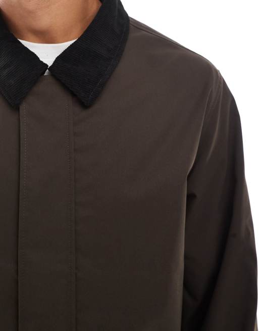 Jack & Jones harrington jacket with cord collar in brown