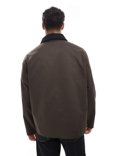Jack & Jones harrington jacket with cord collar in brown - view 1