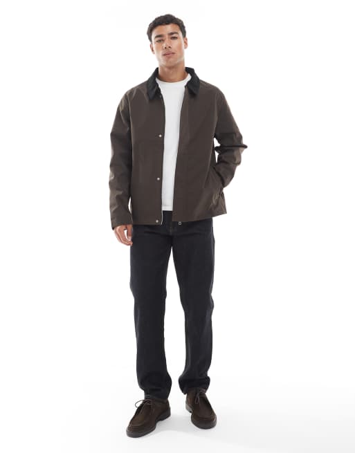 Jack & Jones harrington jacket with cord collar in brown