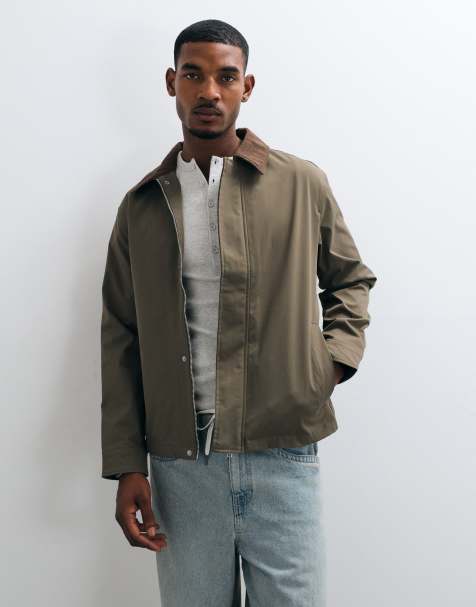 Jack & Jones harrington jacket with cord collar in brown - view 1