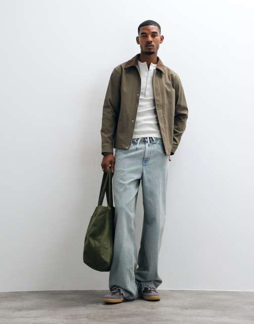 Jack & Jones harrington jacket with cord collar in brown, 2 of 5