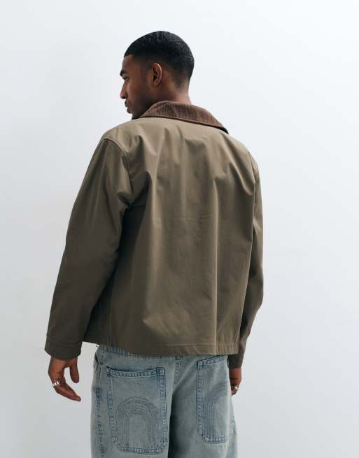 Jack & Jones harrington jacket with cord collar in brown, 4 of 5