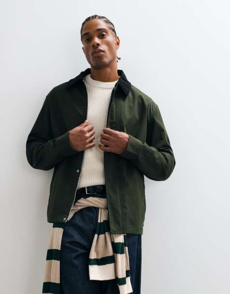 Jack & Jones harrington jacket with cord collar in dark green - view 1