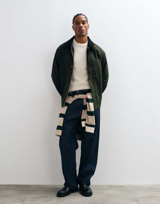 Jack & Jones harrington jacket with cord collar in dark green, 3 of 5