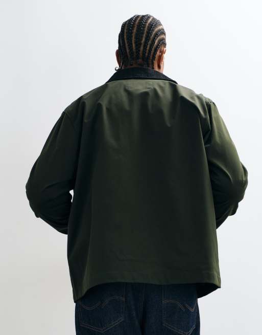 Jack & Jones harrington jacket with cord collar in dark green, 4 of 5