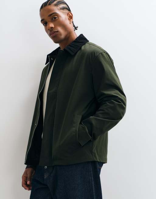 Jack & Jones harrington jacket with cord collar in dark green, 5 of 5