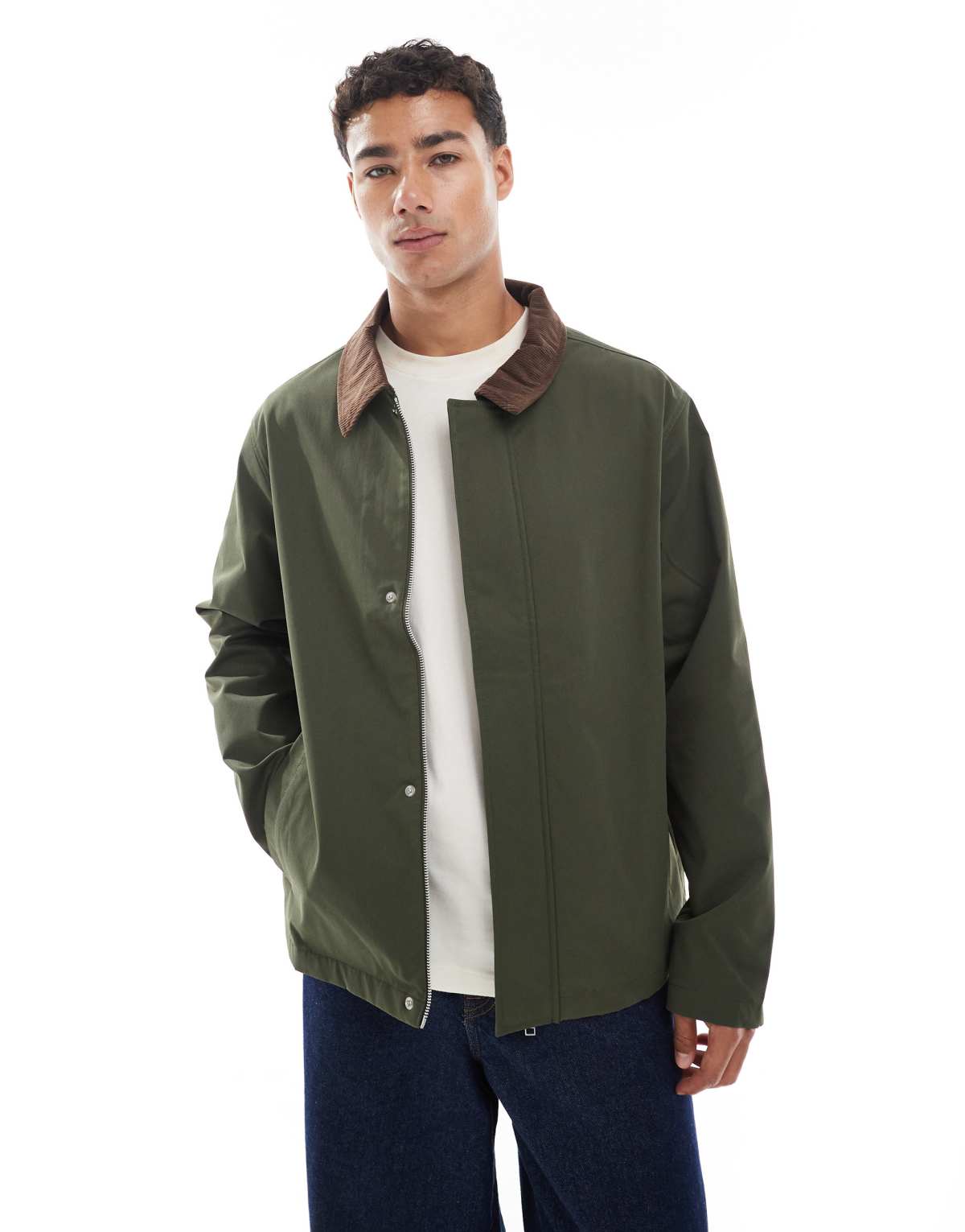 Jack & Jones harrington jacket with cord collar in khaki