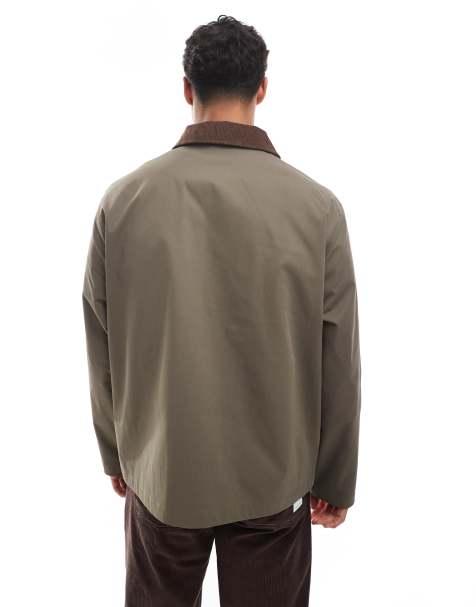 Jack & Jones harrington jacket with cord collar in tan - view 1