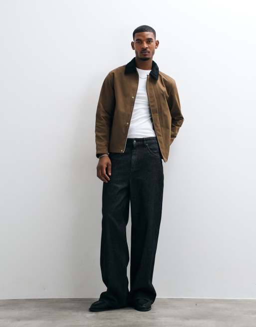 Jack & Jones harrington jacket with cord collar in tan, 2 of 5