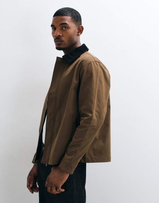 Jack & Jones harrington jacket with cord collar in tan, 3 of 5