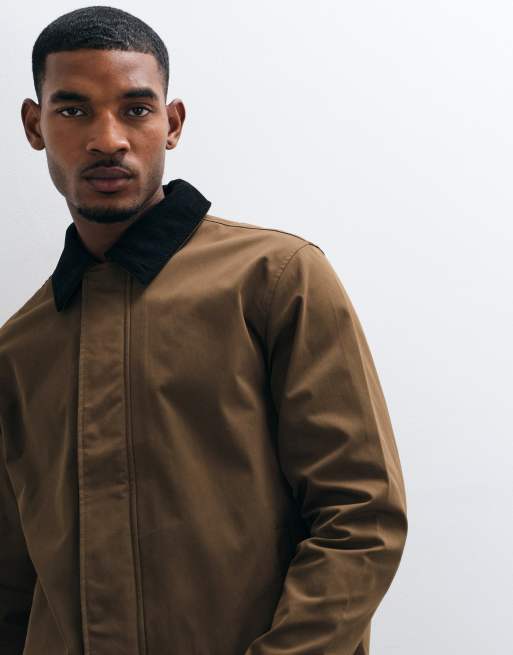 Jack & Jones harrington jacket with cord collar in tan, 4 of 5