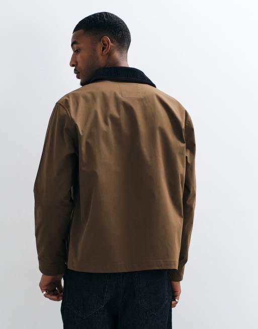 Jack & Jones harrington jacket with cord collar in tan, 5 of 5