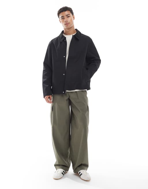 Jack & Jones harrington jacket with corduroy collar in black
