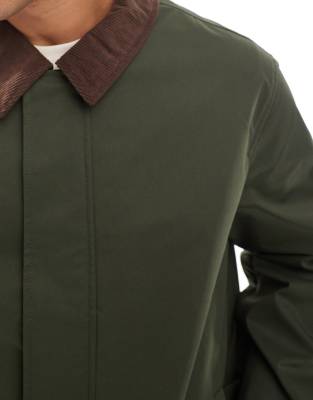 Jack & Jones harrington jacket with corduroy collar in khaki green