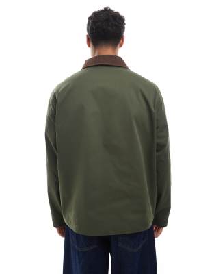 Jack & Jones harrington jacket with corduroy collar in khaki green