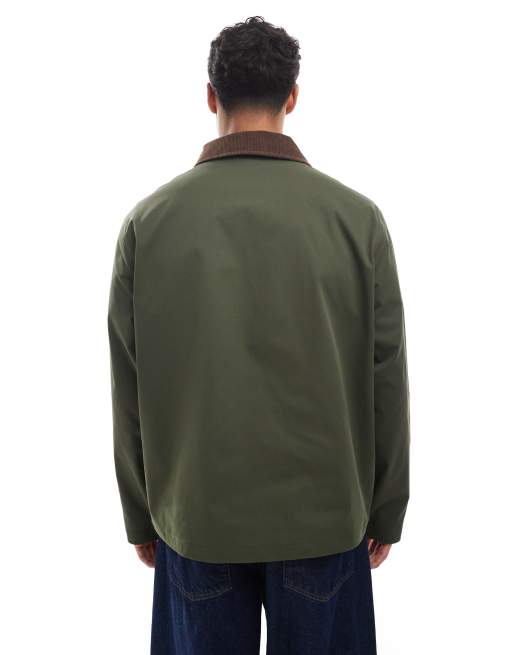Jack & Jones harrington jacket with corduroy collar in khaki green