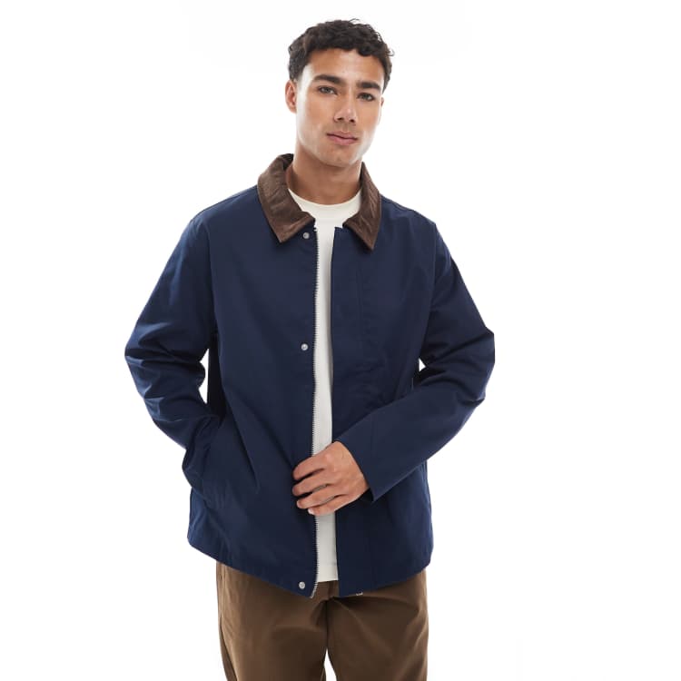 Jack & Jones harrington jacket with corduroy collar in navy | ASOS