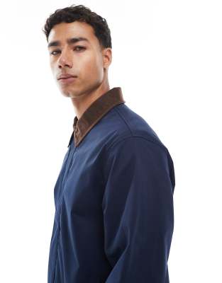 Jack & Jones Harrington Jacket With Corduroy Collar In Blue