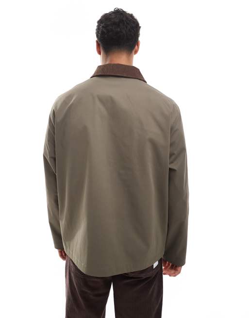 Jack & Jones harrington jacket with cord collar in tan