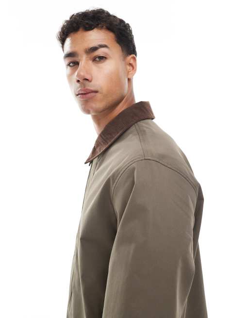 Jack & Jones harrington jacket with cord collar in tan