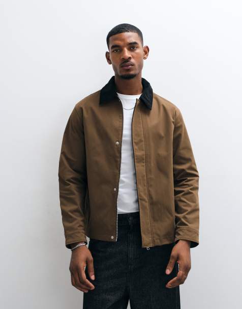 Jack & Jones harrington jacket with corduroy collar in tan - view 1