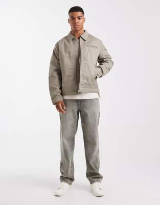Jack & Jones Harrington Jacket With Double Zip In Gray