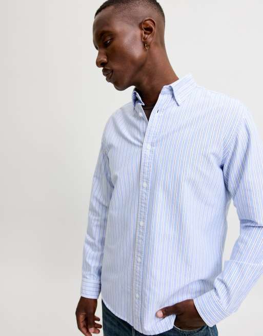 Jack & Jones Harvey gestreiftes langärmliges Hemd mit Button-down-Kragen in Blau, 6 von 7