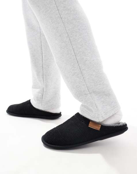 Jack & Jones – Hausschuhe aus Cord in Schwarz - view 1