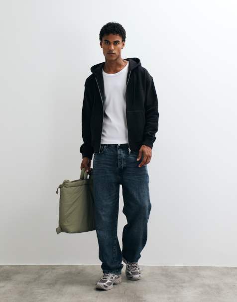 Jack & Jones heavyweight double zip hoodie in black - view 1
