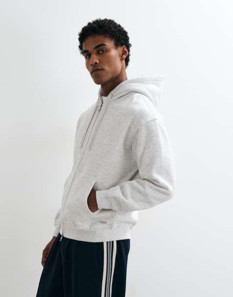 Jack & Jones heavyweight double zip hoodie in light grey - view 1