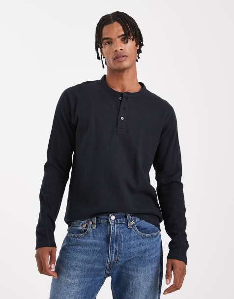 Jack & Jones heavyweight jersey henley in navy blue - view 1