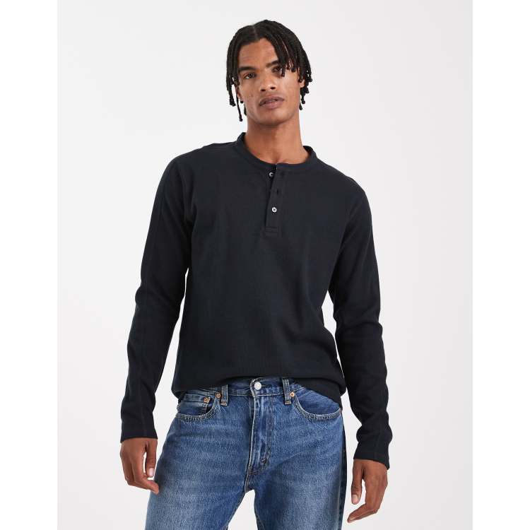 Jack & Jones heavyweight jersey henley in navy blue | ASOS